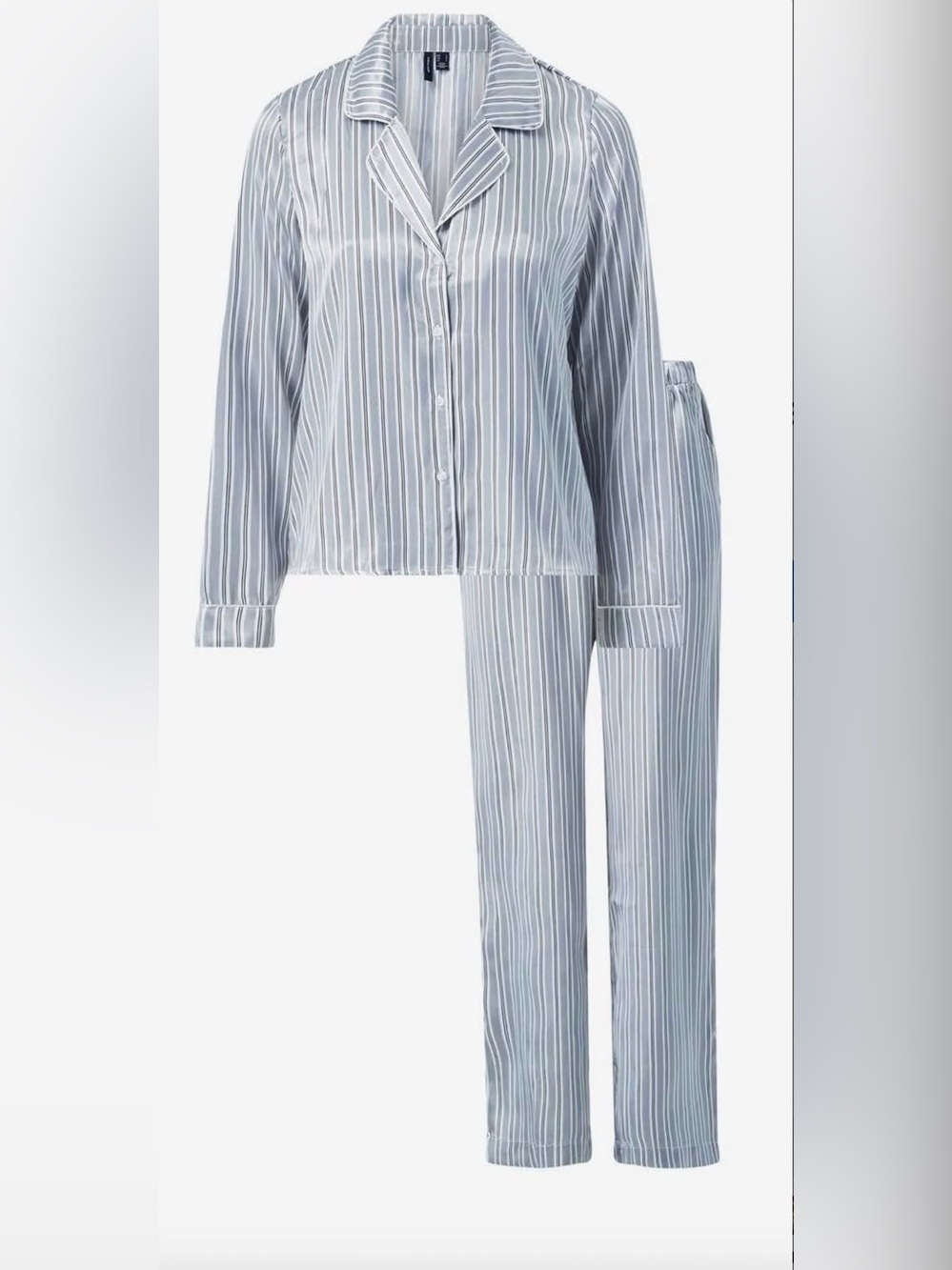 Vero Moda Light Gray and White Striped Satin Pajama Set
